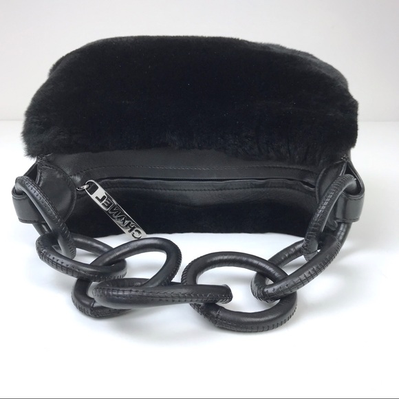 CHANEL Handbags - RARE Chanel Black Fur and Leather CC Logo Hobo Bag